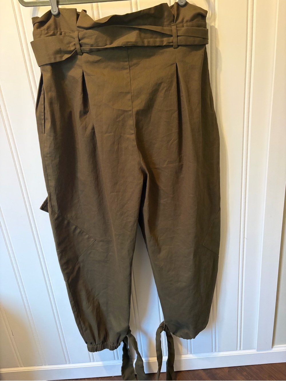 NWT J. Brooks Boutique Olive Paperbag Waist Cargo Pants Tie Ankle Stretch 1XL - Picture 13 of 13